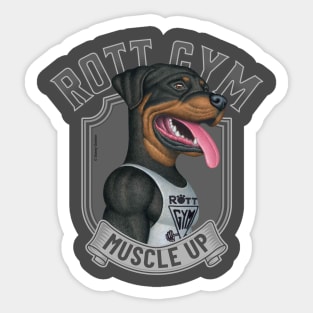 Cute Rottweiler with muscles going to Rott Gym Sticker